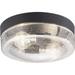 XiKe Weldon Collection 2-Light Clear Seeded Glass Farmhouse Outdoor Ceiling Flush Mount Light Textured Black