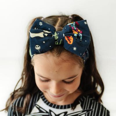 Jack Skellington & Friends Luxe Baby Girl Soft & Stretchy Bamboo Bow Headbands - 4T - 8 Years