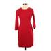 J.Crew Factory Store Casual Dress - Sheath Crew Neck 3/4 sleeves: Red Solid Dresses - Women's Size 00