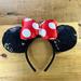 Disney Accessories | Minnie Mouse Headband, Black Sequin Ears, Red Satin Puffy Bow With Polka Dots | Color: Black/Red | Size: Osg