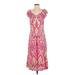 Ann Taylor LOFT Casual Dress - Midi V Neck Short sleeves: Pink Dresses - Women's Size 2