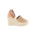 Marc Fisher LTD Wedges: Espadrille Platform Casual Tan Solid Shoes - Women's Size 7 1/2 - Peep Toe