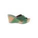 Cordani Wedges: Slip-on Platform Boho Chic Green Print Shoes - Women's Size 38 - Open Toe