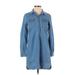 San Francisco Casual Dress - Shirtdress Collared 3/4 sleeves: Blue Print Dresses - Women's Size X-Small