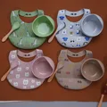 Cuillère en Silicone coloré avec manche en bois bol à ventouse pour bébé bavoir réglable étanche