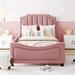 Red Barrel Studio® Upholstered Daybed w/ Classic Stripe Shaped Headboard, Wood in Pink | Wayfair 351D8C968EF24FD6B786F05AFE33751F