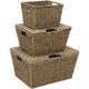 MantraRaj Seagrass Set of 3 Rectangular Lidded Storage Basket Small Boxes Seagrass Storage Mini Basket Desktop Makeup Organizer Multipurpose