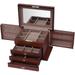 Solid Wooden Jewelry Box Makeup and Organizer Women Ring Storage with 3-Drawers Built-in Mirror Women Jewelry Storage for Necklaces Bracelets Earrings Storage