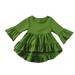 Children Kid Girls Spring Long Sleeve Top Fashion Cute Solid Color Ruffle Flare Long Sleeve Top