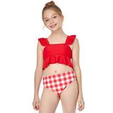 Herrnalise Baby Girls Swimwear Children s Swimsuit Sleeveless Printed Mesh Binding One-piece Skirt Swimsuit