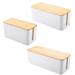 Wire Storage Box Cord Organizer Socket Holders Cable for Desk M White Plastic Plus Wood 3 Pcs