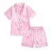 Godderr Baby Kids Girls Classic Satin Pajamas Set 2 Piece Solid Color Satin Pajamas Tops+pants Button-Down Nightwear Short Sleeve Sleepwear with Buttons 9M-13T