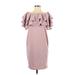 Pink Blush Cocktail Dress - Sheath Boatneck Short sleeves: Pink Print Dresses - Women's Size Small