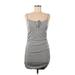 Kendall & Kylie Casual Dress - Bodycon Tie Neck Sleeveless: Gray Print Dresses - Women's Size Medium