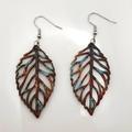 Free People Jewelry | Boho Wooden Leaf Earrings | Color: Blue/Green | Size: Os