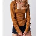 Free People Tops | Free People Could I Love You More Eyelet Embroidered Ruffle Cuff Top S | Color: Gold | Size: S