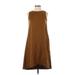 Uniqlo Casual Dress - A-Line Crew Neck Sleeveless: Brown Print Dresses - Women's Size X-Small