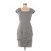 Calvin Klein Casual Dress - Sheath Square Short sleeves: Gray Plaid Dresses - Women's Size 6