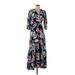 Bar III Casual Dress - High/Low V-Neck Long sleeves: Black Floral Dresses - Women's Size Small