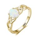 Natural Oval Opal Rings for Women, Art Deco Opal Engagement Ring, White/rose/yellow Gold, 925 Sterling Silver Wedding Ring for Her (Color : Yellow Gold, Size : N)
