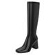 DOEYG Black Leather Knee High Boots for Women Chunky Heeled Tall Boots Square Toe Block Heels Black Boots with Side Zipper, Black, 6.5 UK