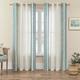 Teal Curtains 84 Inches Long for Living Room Bedroom Semi Sheer Neutral Linen Boho Curtains 2 Panels Grommet Bohemian Striped Embroidered Window Curtain Drapes Farmhouse Decor, 52x84, Blue on Beige