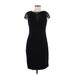 Adrianna Papell Cocktail Dress - Sheath Crew Neck Short sleeves: Black Solid Dresses - Women's Size 6