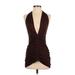 Shein Cocktail Dress - Bodycon V Neck Sleeveless: Brown Print Dresses - Women's Size Small