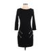 Express Casual Dress - Sheath Crew Neck 3/4 sleeves: Black Solid Dresses - Women's Size X-Small