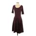 Lularoe Casual Dress - Fit & Flare: Burgundy Damask Dresses - Women's Size Small