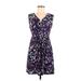 Daisy Fuentes Casual Dress - A-Line V Neck Sleeveless: Purple Floral Dresses - Women's Size Medium