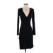 Nicole Miller Studio One Casual Dress - Party Plunge Long sleeves: Black Solid Dresses - Women's Size Small