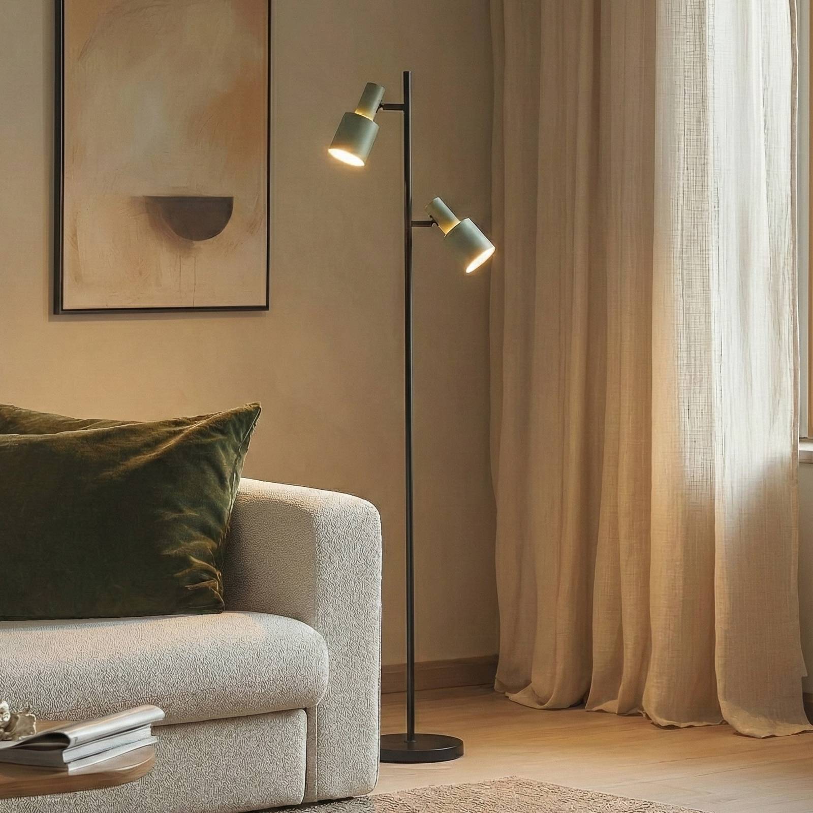 Stehlampe Ovelia Lindby, schwarz, für Wohn- / Esszimmer, Metall, Modern, Stehlampe