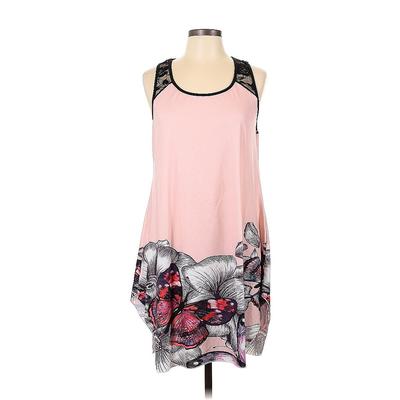 Rosegal Casual Dress - Shift Scoop Neck Sleeveless: Pink Color Block Dresses - Women's Size Large