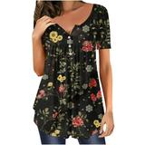 JURANMO Clothing Clearance Women Clearance Tops Bustier Womens Short Sleeve Boat Neck Spandex Sunflower Flower Skims Dupe Slim Tunic Pleated Tops Bustier Ladies CF XXL