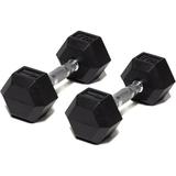 Rubber Encased Hex Dumbbell Hand Weights. Single Dumbbells Or Dumbbell Pairs. 5LB To 100 LB Dumbbell Sets For Strength Workouts