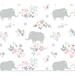 44 x 36 Cotton FLANNEL Elephants and Floral on White Baby 100% Cotton