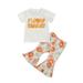 Canrulo Toddler Baby Girls Summer Outfits Letter Print Short Sleeve T Shirt Flower Bell Bottoms Outfits White 18-24 Months