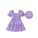 TheFound Todderl Baby Girls Summer Clothes Lace Hollow Out Ruffle Short Sleeve Dress Casual Button A-Line Dresses with Hat