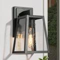 LaLuz Bern Modern 1-Light Black Outdoor Wall Sconce Seeded Glass Wall Lamp Lights - L 5.5 x W 6.5 x H 10