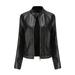 Dezsed Women s Faux Leather Motocycle Biker Jacket Coat Clearance Women s Slim Leather Stand Collar Zip Motorcycle Suit Belt Coat Jacket Tops Black XXL