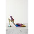 Amina Muaddi - Begum Swarovski Crystal-embellished Metallic Leather Slingback Pumps - Multi