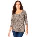 Plus Size Women's Stretch Cotton Scoop Neck Tee by Jessica London in New Khaki Tribal Animal (Size 12) 3/4 Sleeve Shirt