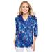 Plus Size Women's Stretch Cotton V-Neck Tee by Jessica London in Blue Tropical (Size 18/20) 3/4 Sleeve T-Shirt