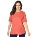 Plus Size Women's Stretch Cotton Cuff Tee by Jessica London in Dusty Coral (Size 26/28) Short-Sleeve T-Shirt