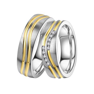 Trauring DOOSTI "Schmuck Geschenk Edelstahl Trauring Ehering Partnerring LIEBE" Gr. 60, gold (edelstahlfarben, gelbgoldfarben), Fingerringe, 60, ohne Zirkonia, Edelstahl, 6mm, Made in Germany, wahlweise mit oder ohne Zirkonia Image
