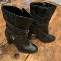 Coach Shoes | Coach Heeled Black Leather Boots | Color: Black/Silver | Size: 7