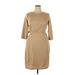 Jessica London Casual Dress - Sheath Crew Neck 3/4 sleeves: Tan Print Dresses - Women's Size 14