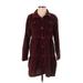 American Eagle Outfitters Casual Dress - Shirtdress Collared 3/4 sleeves: Burgundy Print Dresses - Women's Size Small