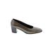 Salvatore Ferragamo Heels: Pumps Chunky Heel Classic Gray Print Shoes - Women's Size 5 1/2 - Almond Toe